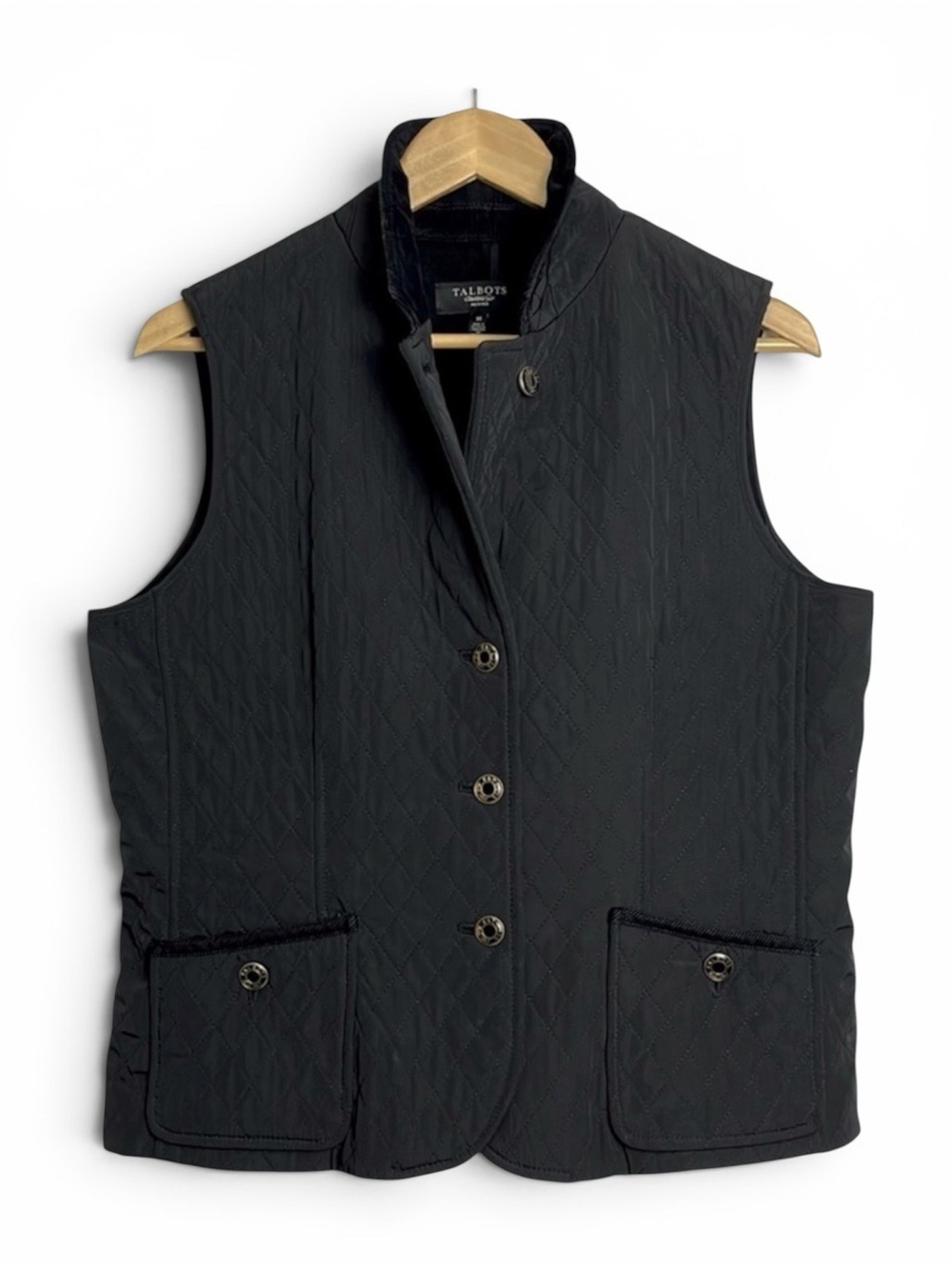 Talbots Petite Quilted Equestrian Vest Black Size M Excellent Condition